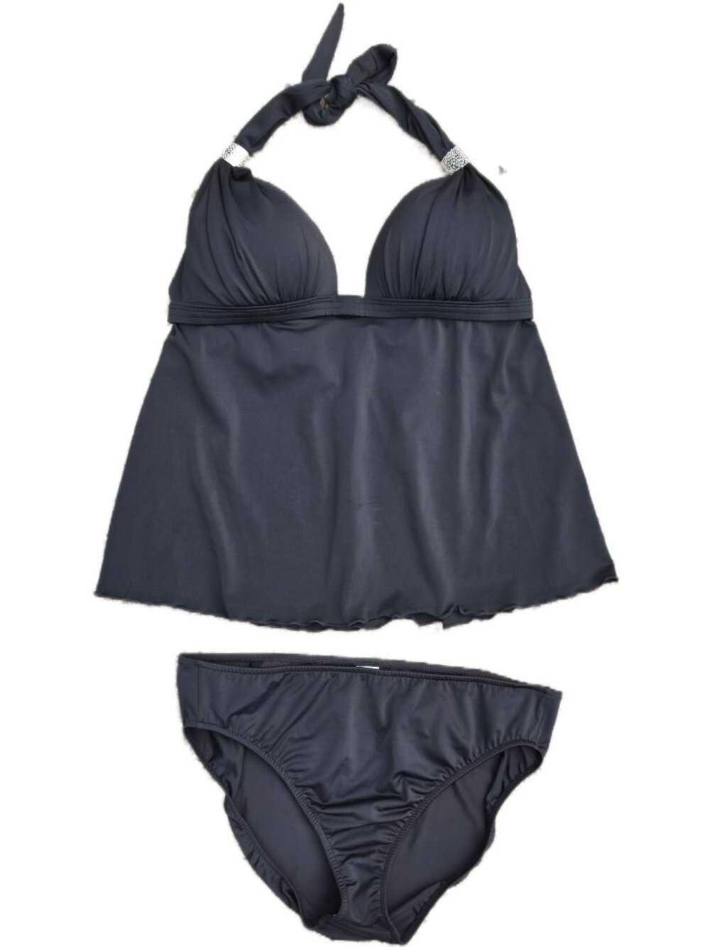 Venus Goddess Push Up Tankini Swimsuit Set 16 Black Ruffle Halter Silver